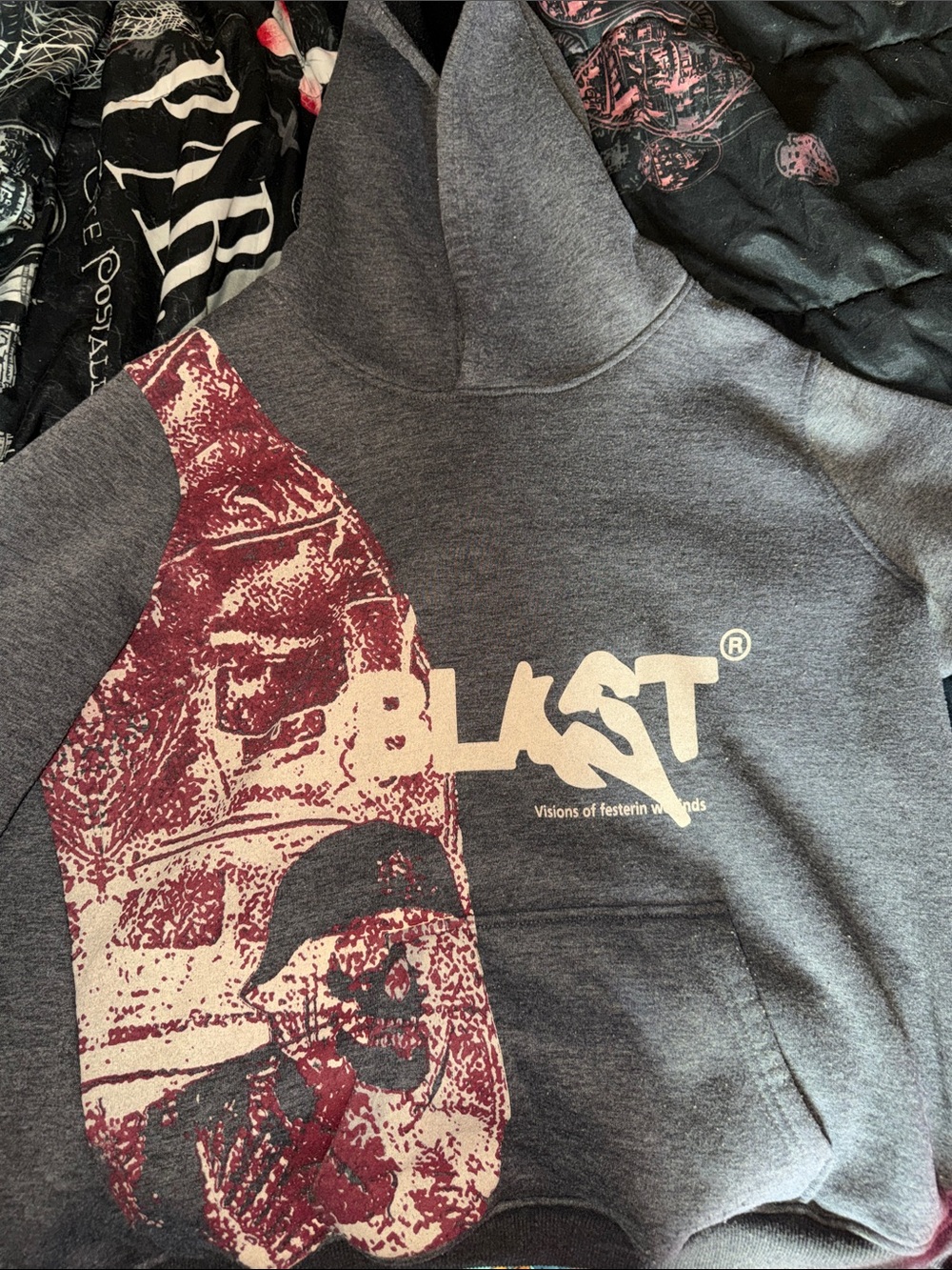 Graphic Hoodie in Heather Gray and Burgundy